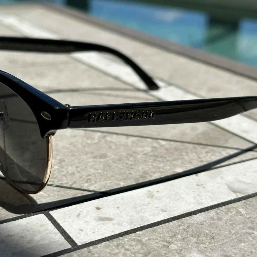 Happy Hour G2 Sunglasses Black Gold Clubmaster Style Dark Smoke Lens Eyewear